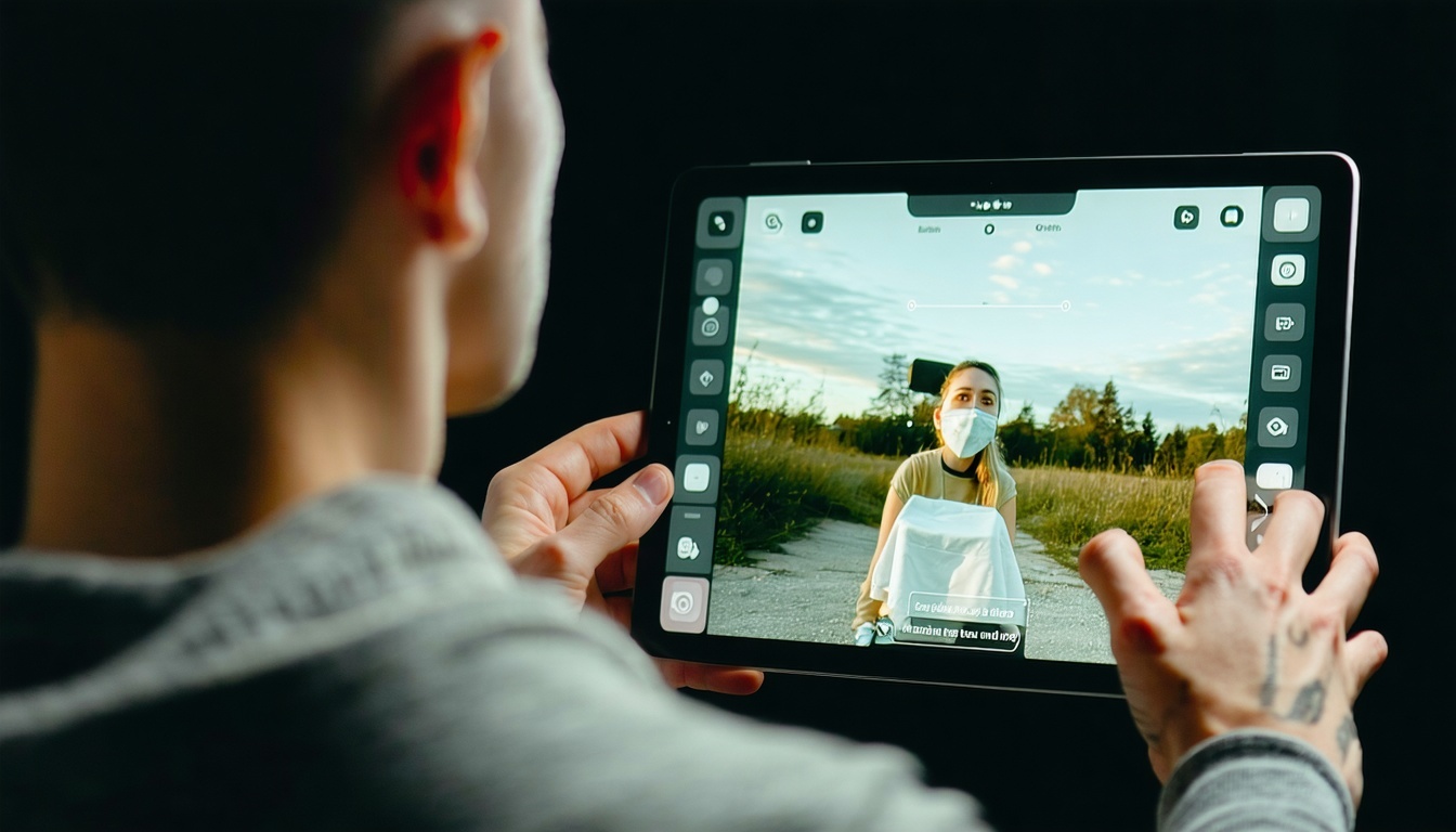 User with tablet following AR hobby instructions